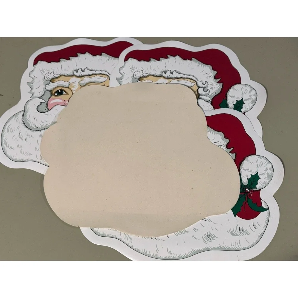 4 MCM Vtg Christmas Santa Claus Vinyl Placemats Tableware Royal Pacific 14